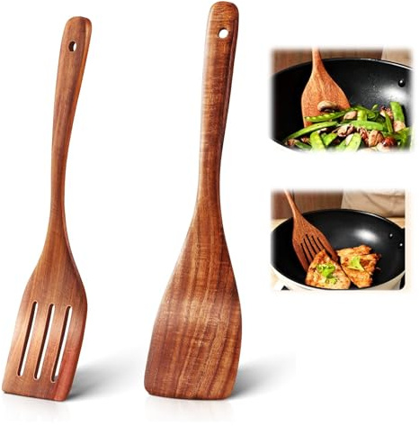 2 Stück Pfannenwender Holz,Holz Pfannenwender,Hitzebeständig HolzspatelHolzwender Mit Einzigartiger Maserung,KüchenutensilienHolz,Schutz Vor Kratzer Fr Pfanne,Ideal Für Pfannen Und Woks