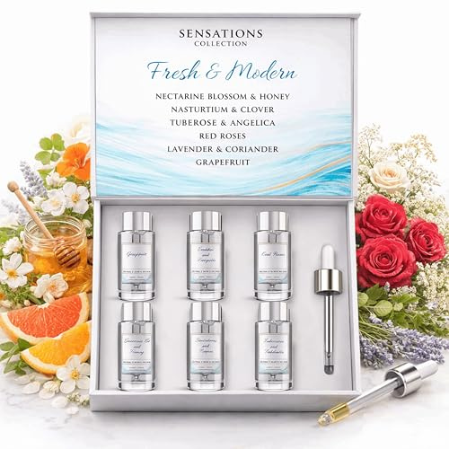 Alma Fresh & Modern - Set de aceites esenciales - 6 frascos de 10 ml - Para difusor y aroma de hogar - notas frescas, frutales, florales, verdes y aromáticas - 60 ml