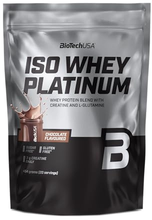 BioTechUSA Iso Whey Platinum | Vassleisolat- och vasslekoncentrat i pulverform | 3 g kreatin per portion | Med zink och vitamin B3 | 454 g, Choklad