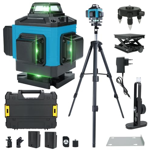 Kreuzlinienlaser 4×360° Selbstnivellierender Laser-Wasserwaage mit 16 Linien – Grüner Kreuzlinienlaser mit Stativ für Ausrichtungs- und Layoutarbeiten, Bodenfliesenverlegung (16 Linien)