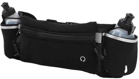 Tomantery Vattenflaska Fanny Pack med Reflexremsa för Löpning Cykling Vandring Sport Svart Nylon 1 X Fanny Pack 2 X Vattenflaska