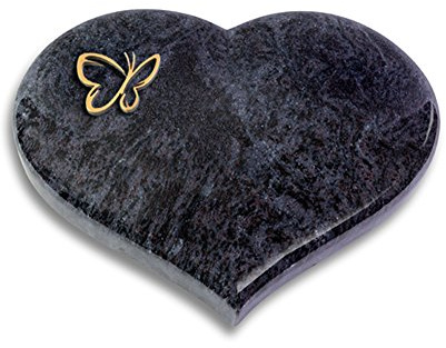 Grabplatte, Grabstein, Grabherz, Urnengrabstein Modell Coeur 40 x 30 x 7 cm Orion-Granit, poliert inkl. Gravur (Bronze-Ornament Papillon)