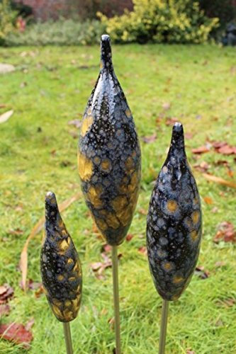 Manufaktur Lichtbogen Spitzen aus Keramik - schwarz - 30/25/20 cm Garten Rosenkugel Zapfen