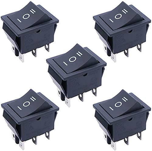 Taiss/5Pcs Black Rocker Toggle Switch ON/OFF/ON DPDT 6 Pin 3 Position KCD4 Snap AC 10A/125V 6A/250V KCD2-203-BK