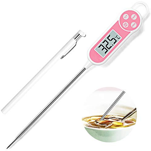 JRUFI Lettura Istantanea Termometro da Cucina Sonda Lunga Carne Digitale Cottura Alimenti Latte Dolci Olio Liquidi Barbecue Pink