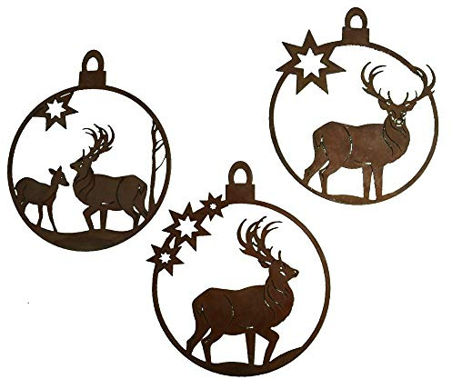 Rostikal Metall Rost Hirsch Deko Set Ø 15 cm Fensterdeko hängend Weihnachtsdeko Gartendeko