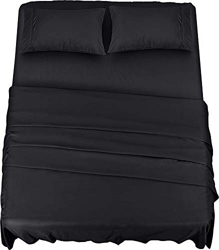 Utopia Bedding 4 Teilige Bettlaken Set 180x200 cm, Schwarz - Polyester Microfaser, Oeko-Tex Zertifiziert, 1 Spannbettlaken 180x200 cm, 1 Bettlaken 270x290 cm und 2 Kissenbezüge 50x75 cm