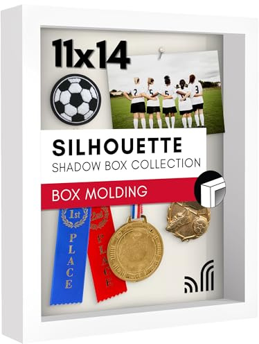 Americanflat 11x14 Shadow Box Frame with Shatter-Resistant Glass - Silhouette Collection - Large Shadow Box Display Case for Tabletop and Wall Display - White with Soft Felt Back