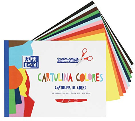 Bloc de Cartulinas de Colores Oxford 10 Hojas en 10 colores surtidos encoladas. Cartulina de 170gr.