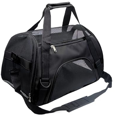 Tecageaon Transporttasche für Haustiere, von Fluggesellschaften zugelassen, für mittelgroße und kleine Katzen, kleine Welpen, Kätzchen, Hunde/Katzen, Haustier-Reisetasche (Größe M, Schwarz)