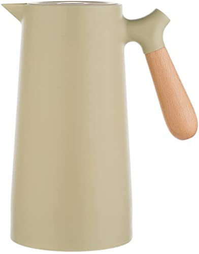 Ailovone Thermoskanne Isolierkanne Kaffeekanne Teekanne Wasserkanne mit Holzgriff 1 Liter Edelstahl Doppelwandig Isolierkanne für den Haushalt Haushaltsglas-Liner für Kaffee Tee Wasser (Grün)