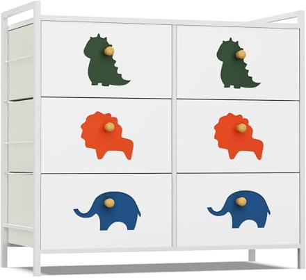 FRAPOW Kids Dresser for Bedroom, Baby Dresser with 6 Fabric Drawers Tall Storage Organizer for Toddler Child with Wood Top Metal Frame for Living Room, Nursery, Closet, Apartment