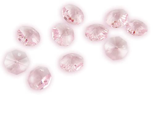 100pcs/1000pcs Pink 14mm 1 Hole/2 Holes Crystal Octagon Beads Glass Lamp Chandelier Suncatchers Parts,2 Holes,500pcs