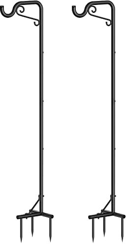 Bomclap Schäferhaken für den Außenbereich, 2 Stück 75in/190cm Verstellbar Schäferstab Laternenstab Hirtenhaken für Laterne Pflanzenkörbe Solarleuchte Lichtern, Hochzeiten, schwarz