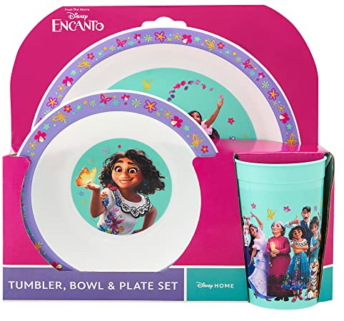 Disney Encanto Kids Tableware Set – 3 Piece Reusable PP Plate, Bowl & Cup for Children - Tumbler & Dinnerware Set for Mealtimes – for 36 Months & Up
