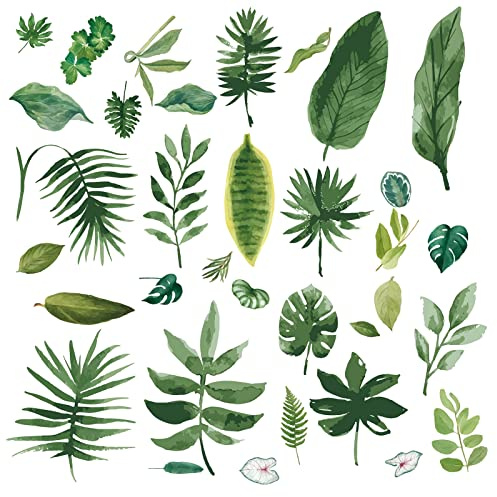 CRASPIRE Fern Leaf Wall Decals Stickers Green Plants Leaves Window Waterproof Removable Vinyl Peel and Stick Wall Sling Art for Classroom Nursery Bedroom Living Room Decor
