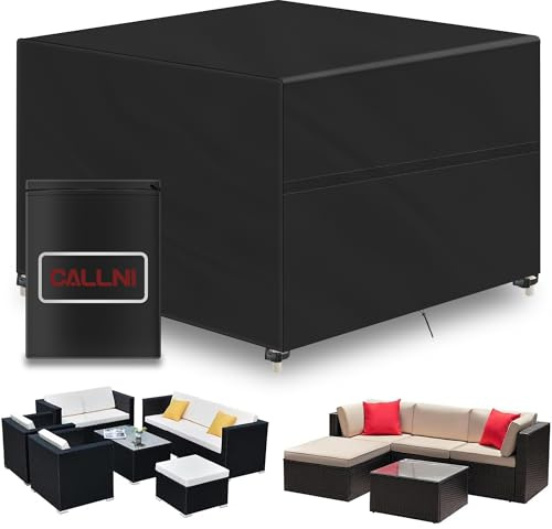 Callni Housse Table de Jardin, Imperméable Tissu Oxford 420D, Housse de Protection pour Ensemble de Table et Canapé avec Boucle Coupe Vent Mobilier Extérieur - 72 * 72 * 72cm