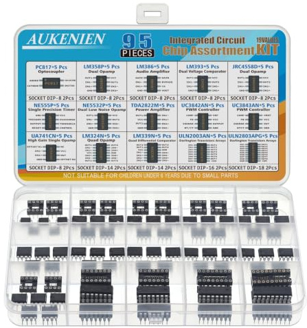 AUKENIEN 15 Valores Circuitos IC Kit PC817 LM358P LM386 LM393 JRC4558D NE555P NE5532P TDA2822D UC3842AN UC3843AN UA741CN LM324N LM339N ULN2003APG ULN2803APG Temporizador Amplificadores Operacionales
