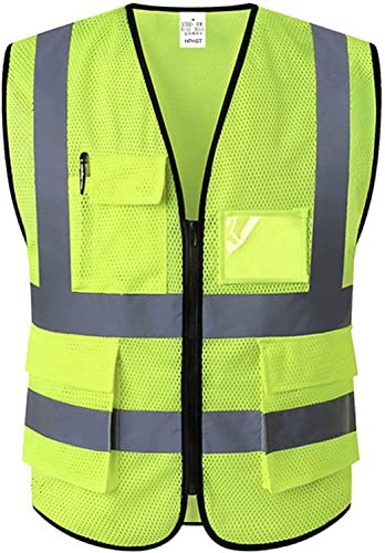 HPHST varningsväst för män och kvinnor hög synlighet cykelväst med dragkedja reflekterande väst arbetsväst gul