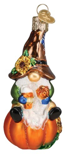 Old World Christmas Fall Harvest Gnome Glass Blown Ornament for Christmas Tree, Handcrafted Holiday Decoration, Gnome Collection