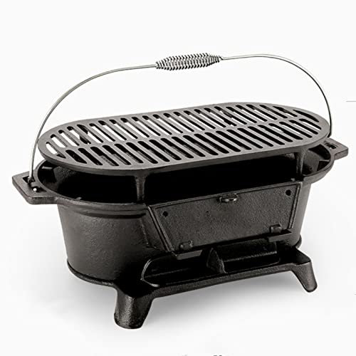JOSBY Hibachi-Grill aus Gusseisen, klein, zum Kochen im Freien, Kleiner Tisch-Holzkohlegrill, 2 Höhen, Luftsteuerung und Kohletür, Holzkohlegrill für Outdoor-Picknick, Camping, Terrasse, Hinterhof