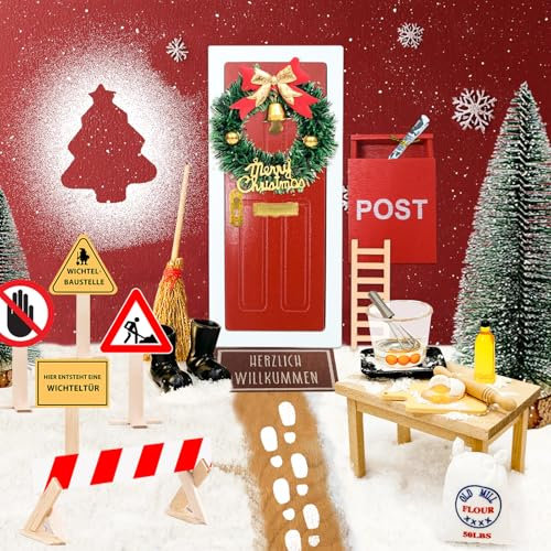 Luckeey Wichteltür Komplettset mit Baustelle und Backset, Wichteltür Set für Kinder Wichtel Zubehör Wichteltür Weihnachten Set, Wichtelhaus Weihnachtsdeko Feentür für Kinder