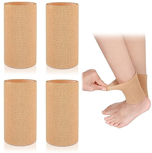 Suhine 4 Pcs Ankle Sleeve Ankle Gel Padded Socks Sleeves,Beige