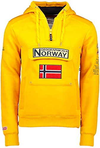 Geographical Norway GYMCLASS Men - Sudadera con Capucha y de Bolsillo Canguro para Hombre - Sudadera con Logo de la Marca y Manga Larga (Mostaza, M)