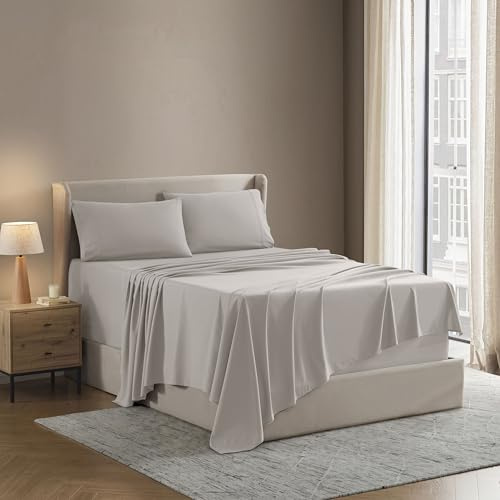 Nestl King Bed Sheet Set - Linen - Instantly Soft Microfiber, No Break-in Wash - 4-Piece Deep Pocket Sheets & Pillowcases, Stays Put All Night
