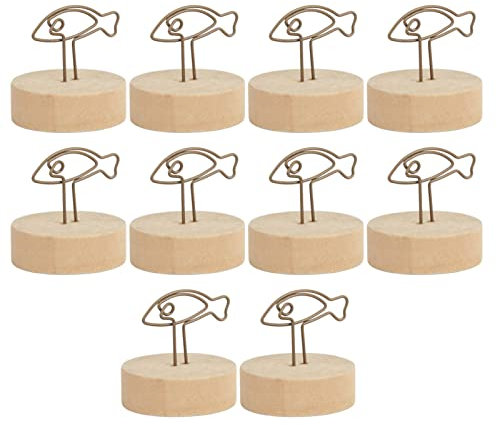 10 Mini Segnaposto, Segnaposto con Design a Forma di Pesce in Ferro Per Matrimoni, Portacarte da Tavolo con Base in Legno, Clip Per Foto in Metallo, Supporto Per Centrotavola, Festa di Anniversario