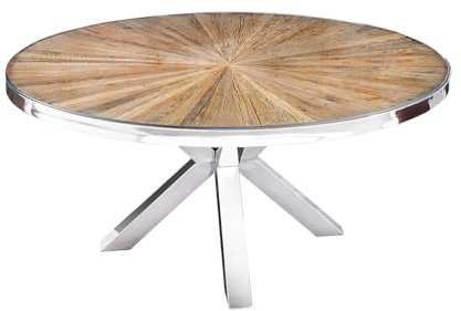 Riess Ambiente Esstisch Barracuda 120cm - braun Silber - Teakholz | naturprodukt-Charakter, höhenverstellbare Füße, individuelle Maserung, Unikat, höhenverstellbaren Füße, Edelstahlgestell