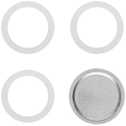 3 Stück Espressokocher Dichtungsring, Dichtungsringe，Silikon-Ersatzdichtung, Kaffeekannen-Ringdichtung mit 1 Stück Aluminium-Filtereinsatz, Ersatzdichtung für Espressokanne (6 Tassen)