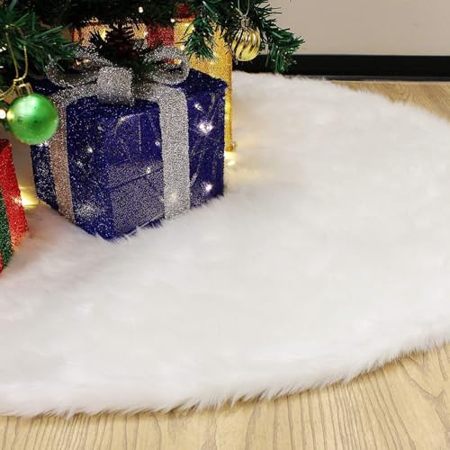 Weihnachtsbaum Decke,120cm Weihnachtsbaum Rock,Runde Form Christbaumständer Teppich,Weiß Plüsch Christbaumdecke,Unterlegdecke Baumdecke,Weihnachten Baumrock,Weihnachten Decoration