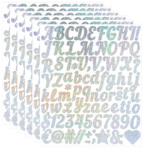 Giantree Juego de 6 pegatinas de letras con números, 1 en letras brillantes, autoadhesivas, impermeables, para bodas, cumpleaños, buzón, álbumes de recortes, color plateado