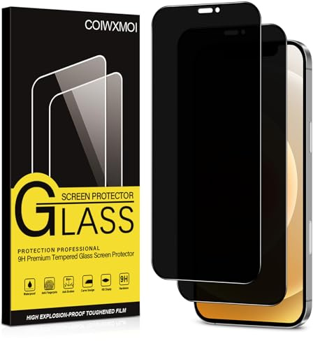 Coiwxmoi Sichtschutz für iPhone 12/iPhone 12 Pro Anti-Spähen Panzer Schutz Glas Privatsphäre Schutzfolie 9H Härte Kratzfest Bläschenfrei HD Anti Spy Gehärtetes Panzerfolie Blickschutzfolie,2 Stück