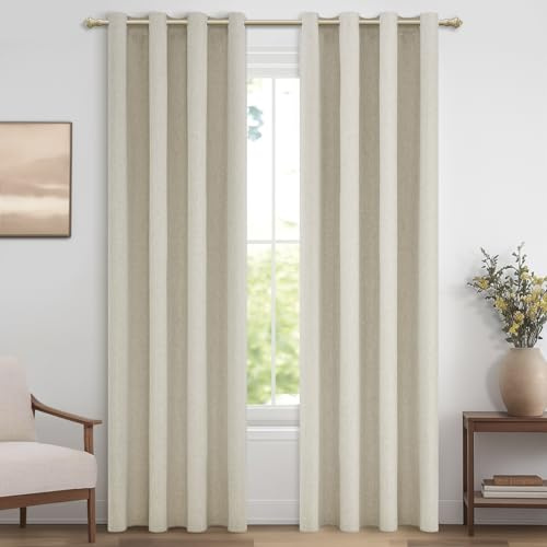 MRTREES Gardinen Wohnzimmer Modern Leinenoptik 100% Blickdicht 2er Set, Verdunklungsvorhänge mit Ösen 240 cm Lang 140 cm Breit Blackout Curtain Schallschutz Vorhang Schlafzimmer, Naturfarben