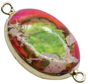 BELLIFFY Imperial-jaspis-steinanhänger Plattierter Rand Doppelring Diy-abstandshalter Charm-zubehör Für Halsketten Und Armbänder