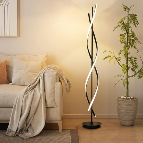 KOSHSH LED Stehlampe,Stehlampe Wohnzimmer Led Spirale,Modern Spirale Stehlampe,Stehlampe Wohnzimmer Dimmbar mit Fernbedienung Stehlampe Spiral für Deko Schlafzimmer Kinderzimmer(Black 155cm 52W)