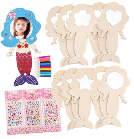 WESIEVYA Meerjungfrau Handspiegel Bastelset Meerjungfrau Malerei Basteln Diy Handspiegel Mit Malpinseln Geburtstagsparty Geschenke Bastelaktivitäten Für Mädchen