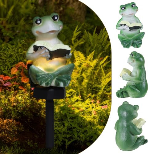 CIGTSICO Ornements de jardin en forme de grenouille solaire, décoration de jardin, grenouille de lecture avec lumières LED étanches, cadeaux uniques de pendaison de crémaillère pour femme, cadeau