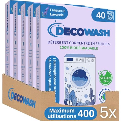 Waschmittelblätter (bis zu 400 Wäschen) – Waschmittel Blätter Ökologisch, Hypoallergen, Lavendelduft, Biologisch Abbaubar, Plastikfrei – Ideal für Empfindliche Haut, Hand- & Maschinenwäsche
