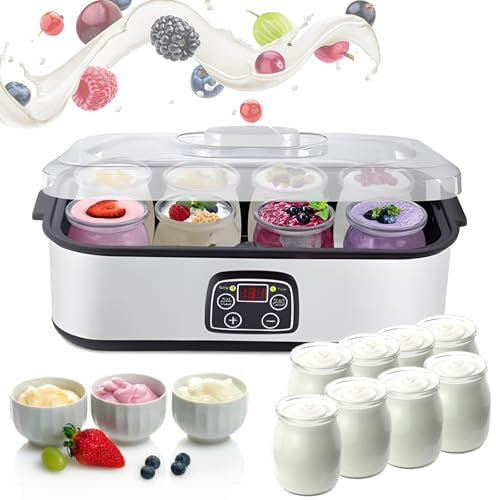 Yogurt Maker Machine, 1400ML Automatic Yogurt Maker Machine with LED Display, Constant Temperature Control, Probiotic Yogurt Maker with 8 Glass Jars, Electric Yogurt Machine, for Homemade Yoghurt