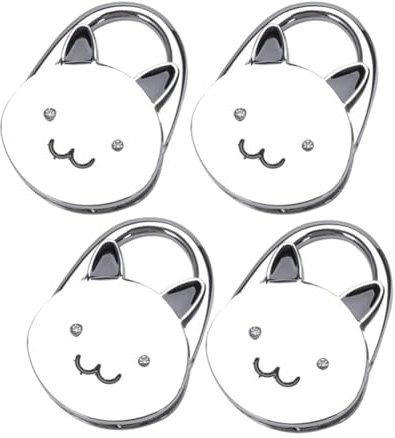 GIWFBQTR Taschenhalter mit Faltbarem Handtaschenhaken in Silber mit Katzen-Cartoon-Motiv und Rutschfester Gummiunterseite
