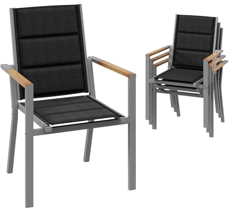 Devoko Juego De 4 Sillas De Jardín, Sillas Apilables Comedor Aluminio, Silla Terraza, para Jardín, Piscina, Terraza, Muebles Jardin Exterior, Gris Claro