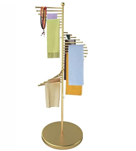 THEGA Spiralförmiger Schalhalter, Freistehender Schal-Präsentationsständer, Schalständer Aus Metall, Hijab-Ständer Für Bekleidungsgeschäfte, Gewerbeimmobilien, Platzsparende Regale(Gold,42cmx150cm)