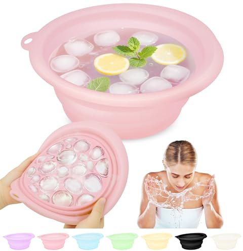 Musiwanna Face Ice Bath Bowl, Faltbares Eiswürfel für Gesicht, Silikon Schüssel für Gesicht Eisbad, Facial Ice Bath Washbasin Eingebaute Eiswürfelschale für den Heimgebrauch oder Unterwegs