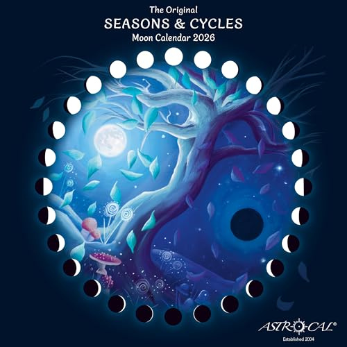 Astrocal Seasons & Cycles Moon Calendar 2026, Moon Phase Calendar, Lunar Wall Planner, UK (Blue, 30cm x 30cm)