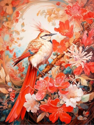 Hdfvlfdsa Kit De Broderie Croisée 11Ct Tissu Imprimé Broderie Belles Fleurs D'Oiseaux Et De Pommiers Sauvages 40X50Cm Diy Kit D'Entrée Simple Pré - Impression Broderie Pour Filles Artisanat Dmc Artic