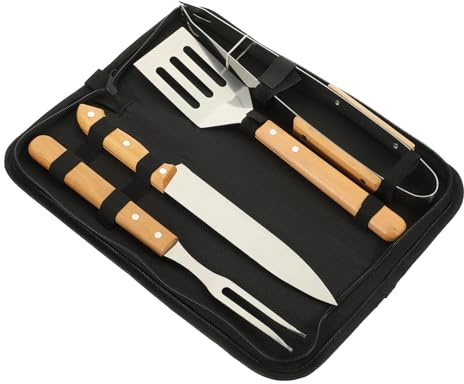 Toddmomy Ensemble D'ustensiles de Barbecue en Acier Inoxydable 4 Pièces pour Grillades Extérieures, Portable Poignée Antidérapante, Kit Complet pour Camping, Pique-niques et Barbecue