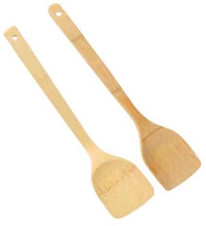 IMIKEYA 2 Espátulas Largas de Madera para Cocinar, Utensilios de Cocina Portátiles que No Rayan Superficies, Ideales para Uso en Kitchen y Cooking